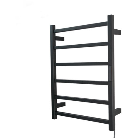 Sèche-serviettes électrique mural 80W avec minuterie – Acier inoxydable 304 noir – Température réglable 45-70°C – IPX4 pour salle de bain