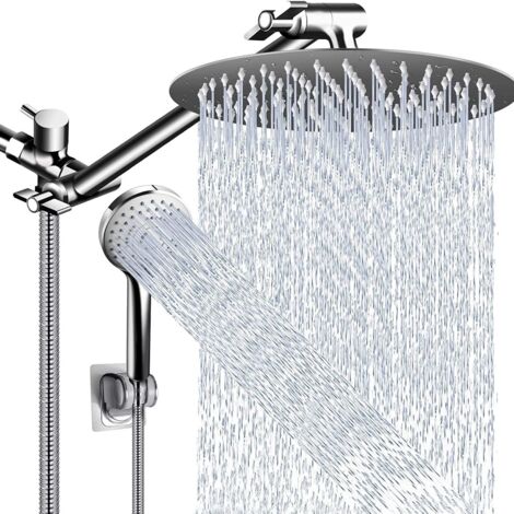 Douche haute pression avec pommeau de douche handheld, système double 2 en 1 avec support ajustable et tuyau de 60 pouces, douche murale à haut débit pour salle de bain, finition chromée. (1/5)