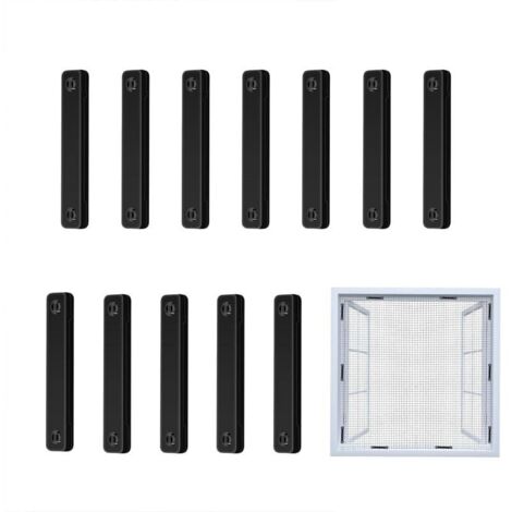 Boucle d'écran magnétique, Clip adhésif pour moustiquaires, Clips de Fixation d'écran, pour Filets à Mailles de Rideaux, Pas de TR, Pas d'installation de poinçonnage(12 pièces) (noir) (1/5)