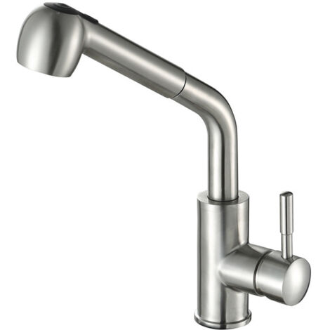 Robinet de Cuisine en Nickel Brossé - Bec Rétractable en Forme de Pipe,Robinet de Cuisine en Nickel Brossé - Bec Rétractable en Forme de Pipe (1/5)
