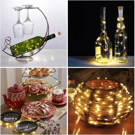 Guirlande LED Rechargeable USB Pour Bouteille - 2 Mètres, 12-14h D'autonomie - Décoration Fête, Noël, Mariage - 14