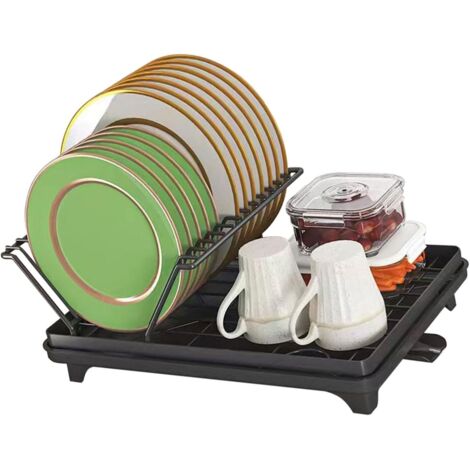 Porte-vaisselle multifonctionnel avec compartiment à couverts Organisateur de rangement de la vaisselle Solutions de séchage des assiettes et des couverts sur le comptoir