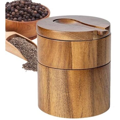 [JAMAIS UTILISÉ]Boîte De Sel En Bois - Récipient De Sel Construit  Boîte Au Sel Rond À Double Couche Et Au Poivre, Bol À Cave À Couvercle, Gardien De Sel En Bois Naturel, Porte-rangement D'épices De C (1/5)