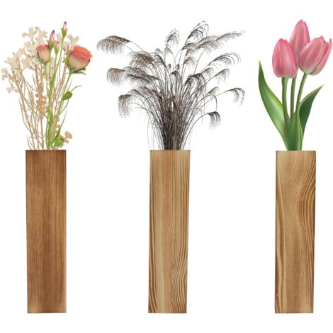 Largeight – Lot de 3 vases muraux modernes en bois – Dimensions 2,5 x 5,6 x 29,5 cm – Pour plantes d'intérieur et fleurs séchées