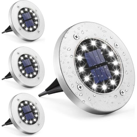 Lampe solaire d'extérieur à LED, lampes solaires au sol, lampes de jardin blanches, en acier inoxydable, étanches pour extérieur, jardin, terrasse, pelouse, cour, allée (1/5)