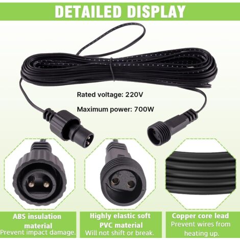 Rallonge Guirlande Lumineuse 10M 2 Pôles IP65 Étanche - Câble Extension Extérieur Jardin Noël, Noir Cshare