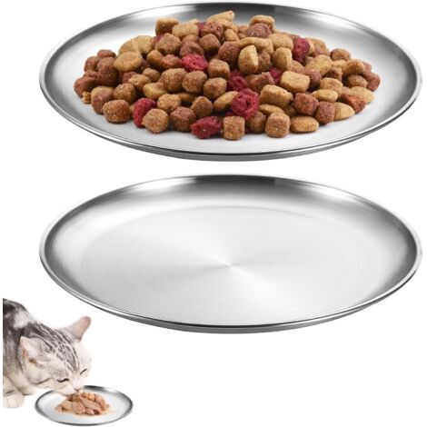 2 gamelles Plates en Acier Inoxydable pour Chat, 14 cm Ecuelle Chat avec de Larges Moustaches Facile à Nettoyer (1/5)