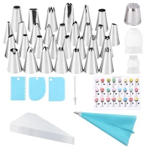 [JAMAIS UTILISÉ]50 Pieces Poche a Douille Patisserie Reutilisable, Patisserie Accessoire avec 31 Douille, 10 Poche a Douille Jetable, 2 Coupleur, 3 Grattoir, Ustensiles à Pâtisserie pour Cupcake Gatea (1/5)