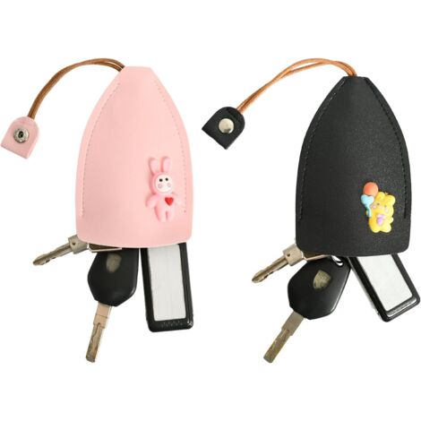 Lot De 2 Porte-clés En PU - Étui à Clés De Voiture Rose Et Noir, Pour Volkswagen, Mercedes, Etc.