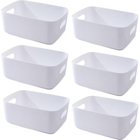 6 Blanc Boite Rangement Plastique,20x14x7cm Boite de Rangement Panier Plastique Rangement Salle de Bain,Bac de Rangement,Rangement et Organisation de Cuisine,Rangement Bureau (1/5)