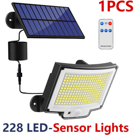 Lampe Solaire Extérieur Détecteur de Mouvement, Lumière Solaire Extérieure avec Télécommande, 1800 mAh 3 Modes Étanche IP65 Éclairage Solaire Extérieur Jardin avec Câble de 5M,228LED