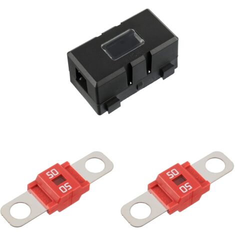 ANS Porte-fusible de voiture et 2 fusibles Midi boulonnés à courant élevé pour voitures, camions, véhicules (50 A Ampères)