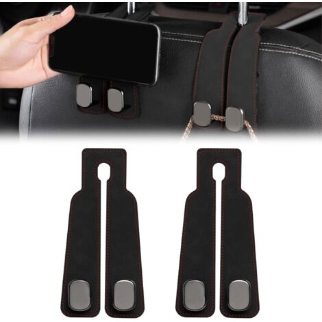 2 Pack Car Seat Back Hooks Double Hooks Multifunctional Car Seat Back Hooks Car Headrest Hooks for Handbags and Bags (Black) (1/5)