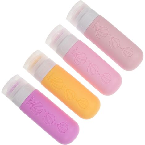 4Pièces Bouteilles Rechargeables et Compressibles de Voyage Silicone pour Lotions Shampoings et Gels pour Déplacements (1/5)