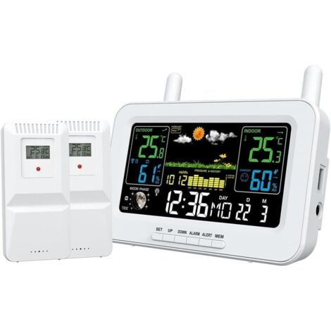 Station Météo Numérique à Écran Couleur Multifonction Radio-Réveil avec Capteur Extérieur sans - Prise EU (1/4)