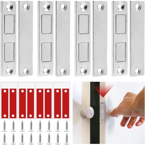 Lot de 4 aimants de porte, ultra fins pour porte d'armoire, tiroir, fermeture pour armoire, armoire et meubles, bandes magnétiques autocollantes, fermeture de porte de tiroir de placard