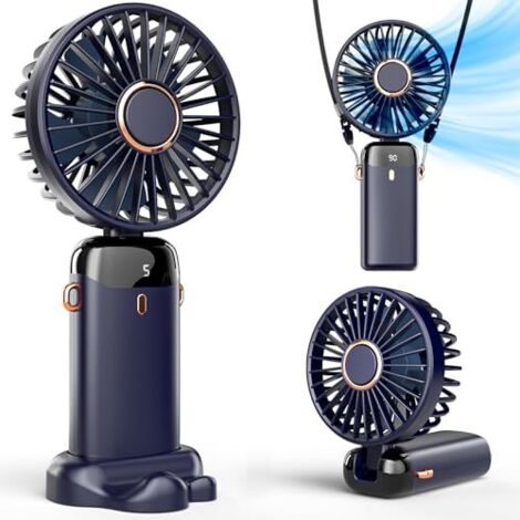 Mini Ventilateur à Main USB Portatif Portable Ventilateur De Bureau,Petit Ventilateur de 5Vitesses Avec Base,Ventilateur de Bureau Pliable Pour Bureau,Extérieur Batterie Ventilateur(Bleu foncé)