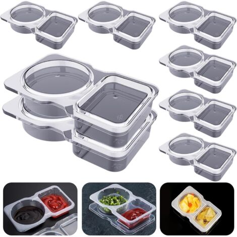 [JAMAIS UTILISÉ]Conteneurs à condiments à double compartiment réutilisables avec couvercles, lot de 8,voyages boîtes à condiments jetables, récipients alimentaires portables avec couvercles pour sauce (1/5)