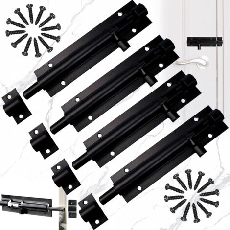 4 Pcs Acier Inoxydable Loquet de Porte Coulissant, Loquet Verrou de Porte Coulissant pour Salle de Bain, Alliage d'Aluminium, avec Vis, pour Portail de Jardin, Cabanon, Wc (Noir) (1/5)