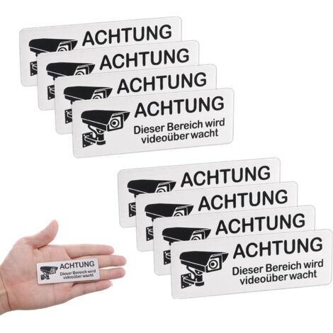CCTV Signs, 8.5 x 3 cm, Self Adhesive Aluminum Surveillance Signs for Private Land Surveillance Video Surveillance (8 Pack) (1/5)