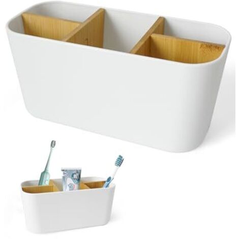 [JAMAIS UTILISÉ] Porte-brosse à dents avec séparateurs en bambou, 5 compartiments, organisateur de salle de bain pour brosse à dents électrique, porte-brosse à dents (1/5)