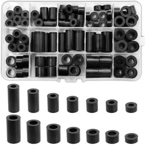 Kit de 90 rondelles d'espacement rondes en ABS, M6 M8 en nylon non fileté, entretoises de colonne d'isolation, entretoises en plastique avec boîte de rangement, 14 tailles différentes, noir