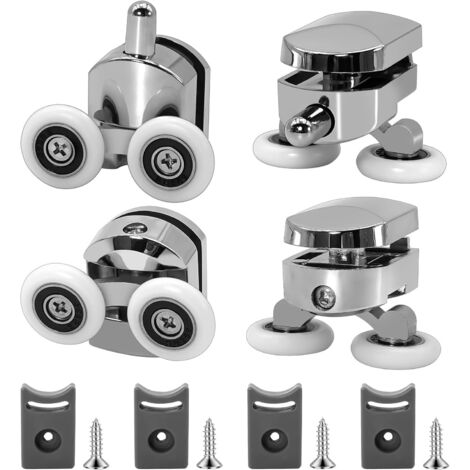 Lot de 4 rouleaux de rechange pour porte de douche de 23 mm, roues de porte coulissante en verre pour clôtures de douche incurvées, glissières de rouleau de salle de bain, compatible avec verre de 4 à (1/5)