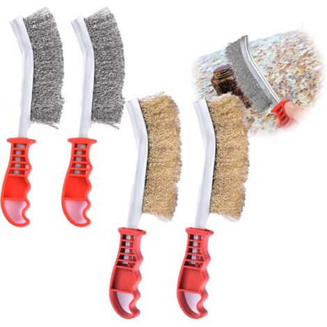 Lot de 4 brosses métalliques, 2 brosses métalliques en acier inoxydable et 2 brosses métalliques revêtues de cuivre, convient pour mesurer les vêtements, les tissus, les meubles (1/5)