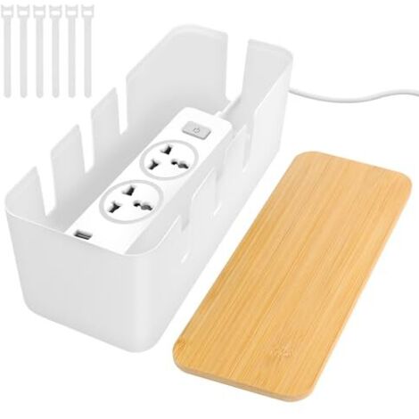 [JAMAIS UTILISÉ]Boîte De Rangement pour Câbles, Cache Cable Boite Rangement Cable avec Couvercle en Bambou, Cache Prise Electrique pour Organiser Les Câbles Et Les Dissimuler (Bianco) (1/5)