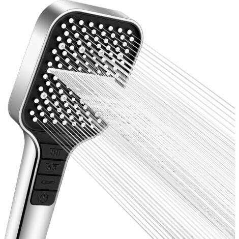 Pomme de douche à économie d’eau, pomme de douche haute pression 7 modes avec bouton d’arrêt, réglage d’une seule main et buse en silicone anti-colmatage, grande pomme de douche (argent) (1/5)