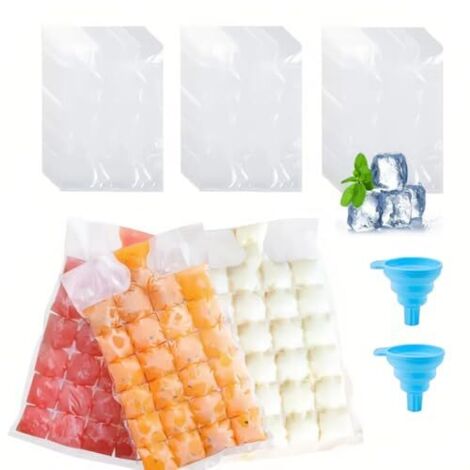 [JAMAIS UTILISÉ]100 Pièces Sacs Glaçons Jetables Auto-Scellants, Sachets Glaçons, Jetable Ice Bag, Sac Glaçon, avec 2 Entonnoir en Silicone, Plastique, pour Congélateurs, Whisky, Cocktails, Boissons,  (1/5)