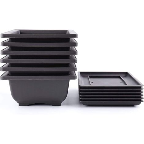 [JAMAIS UTILISÉ]6 Pièces 23cm Bonsaï Pot en Plastique Profond Pot de Fleur Carré Pot de Plante avec Plateau pour Jardin Plantes Cour Salon Balcon Bureau (1/5)