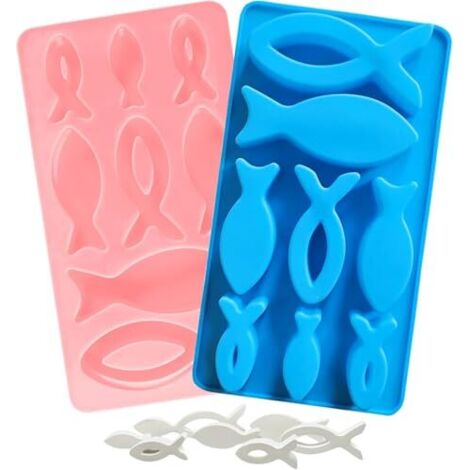 [JAMAIS UTILISÉ]Moules Silicone Forme Poisson,2PCS Moule À Poisson En Silicone 8 Grilles,Moules à Chocolat pour Chocolat,Glaçons,Gâteaux,Pudding,Savon,Résine époxy (1/5)