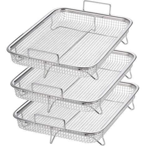 Paquet de 3 Paniers pour Friteuse à Air en Acier Inoxydable Panier à Grillades Antiadhésif Ensemble de Paniers pour Friteuse à Air Grille pour Four, (1/5)