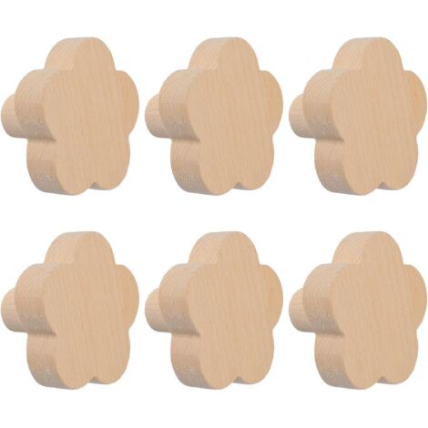 [JAMAIS UTILISÉ]Set of 6 Beech Wood Flower Cabinet Knobs with Self Adhesive Screws for Dresser Drawer (1/5)