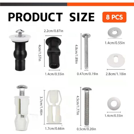 8 Pièces Kit Fixation Abattant WC - Vis Caoutchouc Et Chevilles Universelles Toilette