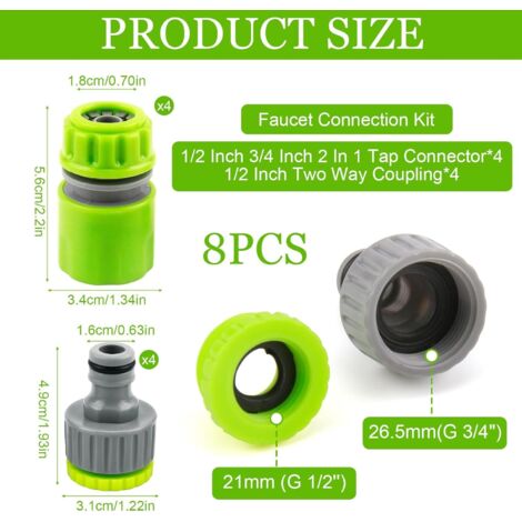 Smomend Kit 8 Pièces Raccords Tuyau D'Arrosage - Connecteurs Rapides 1/2" Et Robinet 3/4"-1/2" Pour Jardin Et Nettoyage