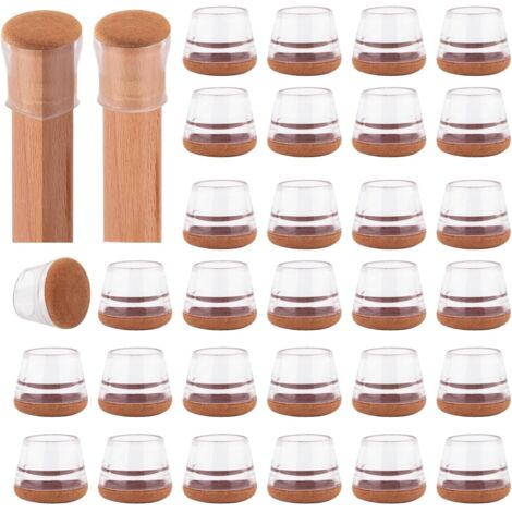 Protection Pied de Chaise, 32 Pièces Protecteurs de Sol en Silicone avec Feutre enveloppé, Couvre-Jambes de Chaise Capuchons de Protection Transparents 22-30 mm