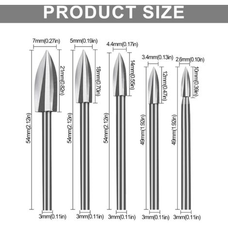 Set 5 Mèches Sculpture Sur Bois Pour Outil Rotatif - Tige 1/8" Pour Bricolage Et Gravure