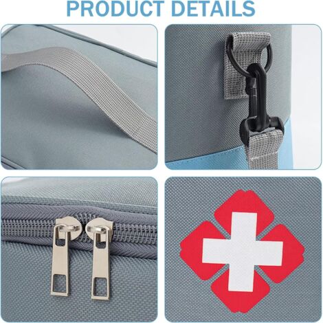 Trousse De Secours Vide 15 L – Tissu Oxford étanche, 35x24x14 Cm, Poignée + Bandoulière – Pour Maison, Voyage, Camping