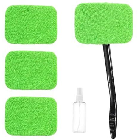 Outil de Nettoyage de Pare-Brise de Voiture, Outil de Nettoyage à Manche télescopique avec 4 tampons en Microfibre, pour vitres intérieures et extérieures du véhicule, Vert (1/5)