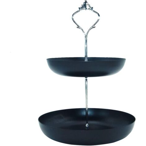 Plateau Organisateur De Bureau Double Couche en Métal Plateau De Rangement De Bijoux De Cosmétiques Plateau De Fruits De Dessert Plateau De Collation en Fer (Noir) (1/5)