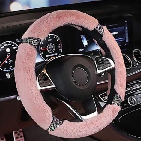 [JAMAIS UTILISÉ]Couvre Volant Voiture Peluche, Protege Volant Voiture Universel, Housse Volant Voiture 38cm, Hiver Protection Volant Voiture, Antidérapant, Respirant (Rose) (1/5)