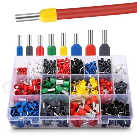 [JAMAIS UTILISÉ]Lot de 1200 embouts de câble, comprend des embouts de câble simples de 0,3 à 16 mm² et 0,5 à 6 mm² et des embouts de câble doubles de 0,5 à 6 mm² pour produits électroniques DIY