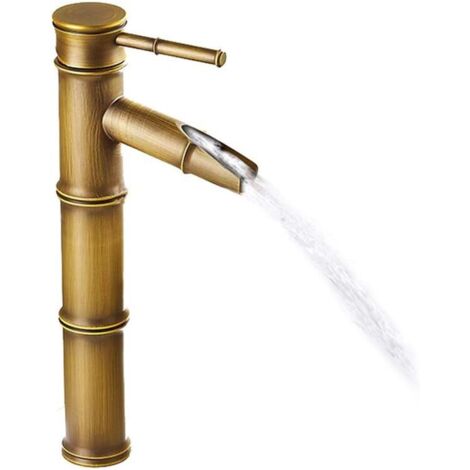 [JAMAIS UTILISÉ]Robinet Chêne Bambou Design Waterfall - Vintage CopperCommercial Modern Bronze Friction Stainless Steel 3 Fittings For Bathroom Washroom Sink No Pop-Up Drain (1/5)