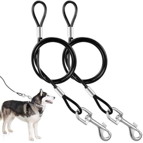 Lot de 2 laisses anti-mastication pour chien, 66 cm, laisse Tie-Out pour chien, laisse résistante aux morsures en métal avec poignée rembourrée pour l'entraînement des grands et petits chiens