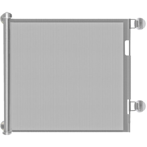 [JAMAIS UTILISÉ]Barrières de sécurité extra larges - 33" de haut, extensibles jusqu'à 59" de large, faciles à enrouler et à verrouiller pour chiens, intérieur/extérieur (gris) (1/5)
