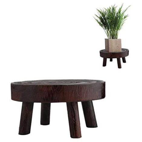 Mini-tabouret en bois rond décortif, stands en bois tabouret de jardinage Plante intérieure Stands de jardin à grains vintage Pot jardin 14x9cm, montant du support colonne montante en pot. (1/5)