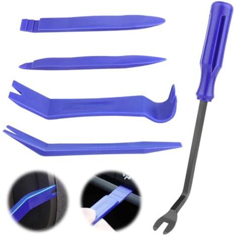 Outil Demontage Garniture Voiture, 5Pcs Outils Plastique Dur, Professionnel Voiture Démontage Installation Outil Kit pour Voiture Radio Audio Garniture Intérieure Dash Tableau de Bord - Bleu (1/5)