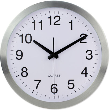 Horloge murale radio-pilotée en aluminium Silencieuse Pendule Murales pour Salon Cuisine Bureau Chambre - Aluminium, 25 cm